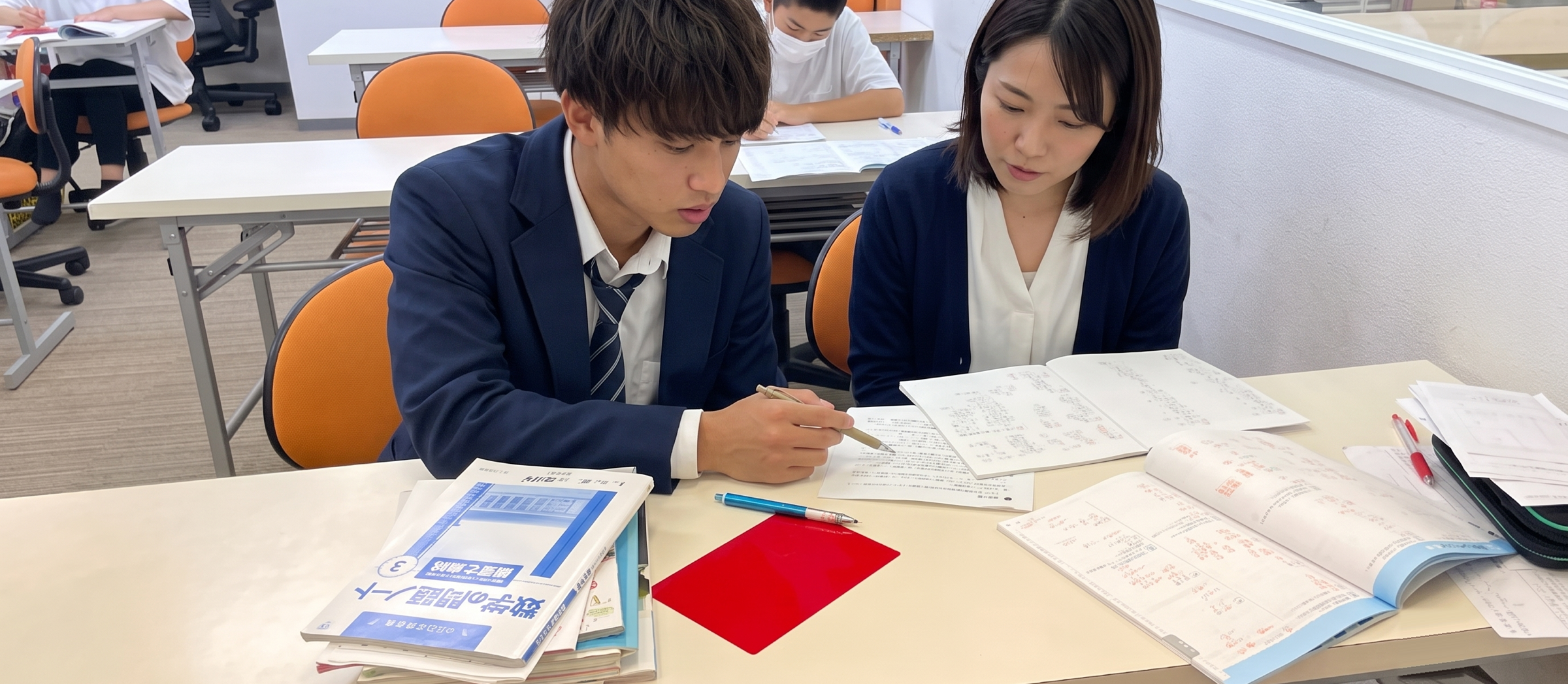 高校生が先生役となって学習内容を説明する逆転授業の様子